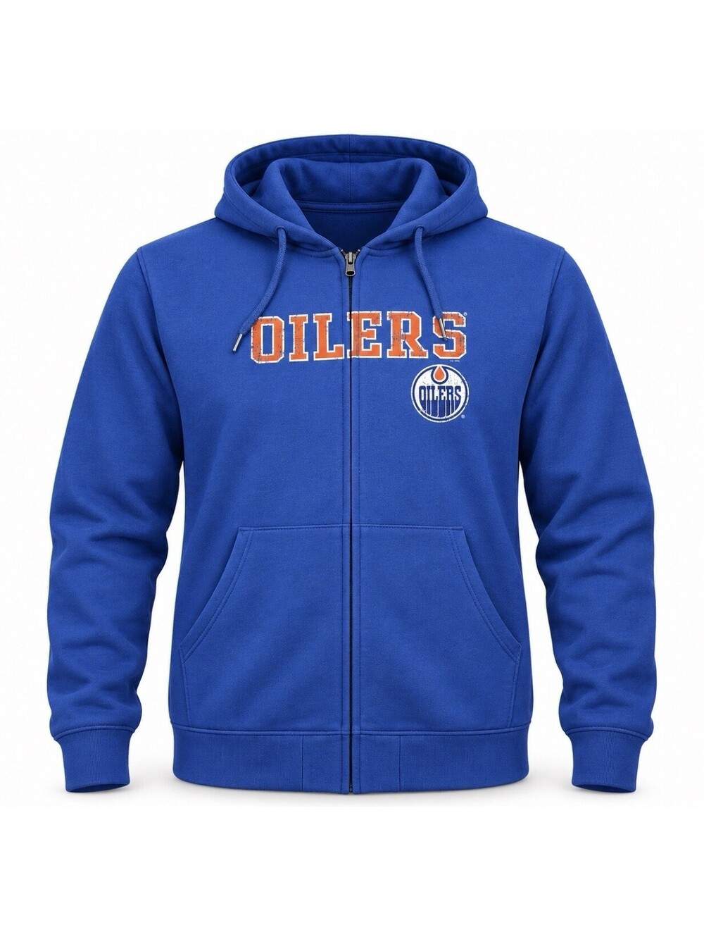Edmonton Oilers NHL Full Zip Hoodie Men’s Size 3XL Blue Distressed Y2K New